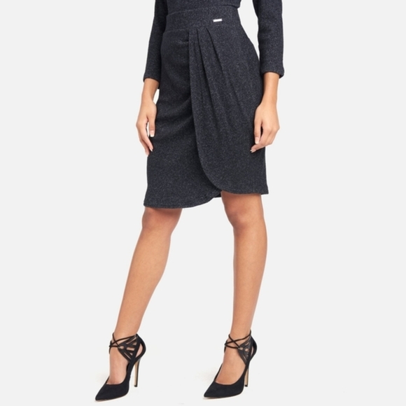 BEBE ✦ High Waist Wrap Skirt ✦ Heathered Knit ✦ Pleated Midi ✦ Size L ✦ NWT - Picture 2 of 5